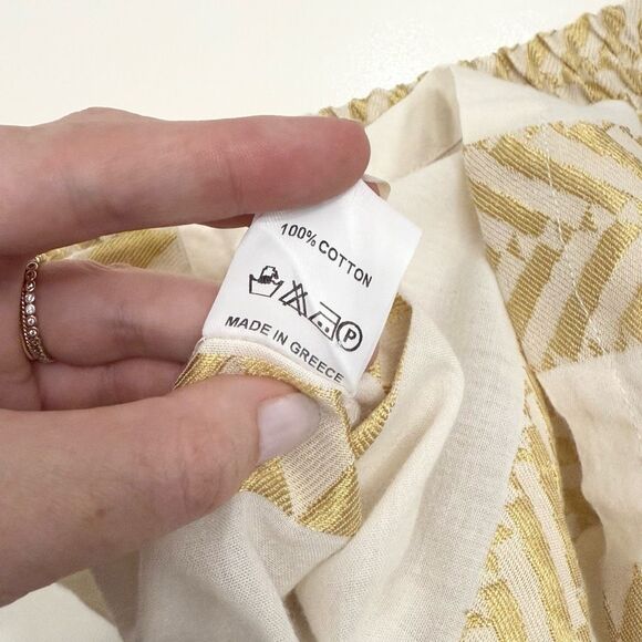 Kasia Greece White Gold Embroidery Drawstring Tassel 100% Cotton Short Size XS - Picture 5 of 5